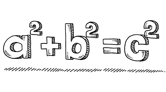 Hand-drawn vector drawing of the Mathematic Formula of Pythagoras. Black-and-White sketch on a transparent background (.eps-file). Included files are EPS (v10) and Hi-Res JPG.