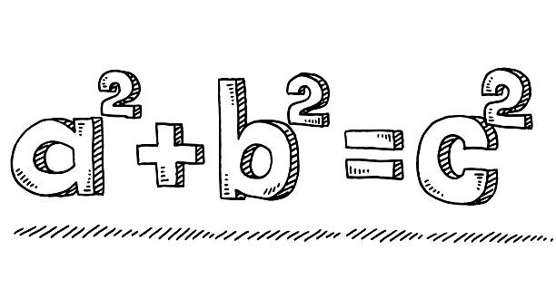 Mathematic Formula Pythagoras Drawing Hand-drawn vector drawing of the Mathematic Formula of Pythagoras. Black-and-White sketch on a transparent background (.eps-file). Included files are EPS (v10) and Hi-Res JPG. pythagoras stock illustrations