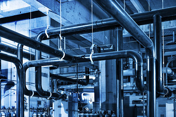 moderne attrezzature sala caldaia sistema di riscaldamento - valve gauge pipe physical pressure foto e immagini stock