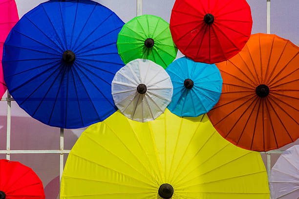 istock Paper parasols with the word Thailand painted on them. 469097718