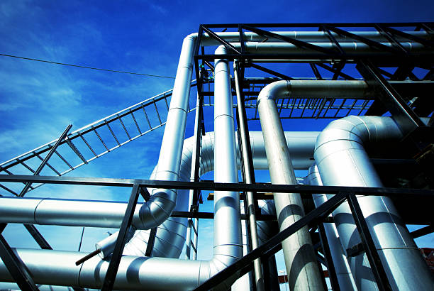 istock Industrial zone, Steel pipelines in blue tones 469097792