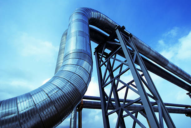 istock Industrial zone, Steel pipelines in blue tones 469097796