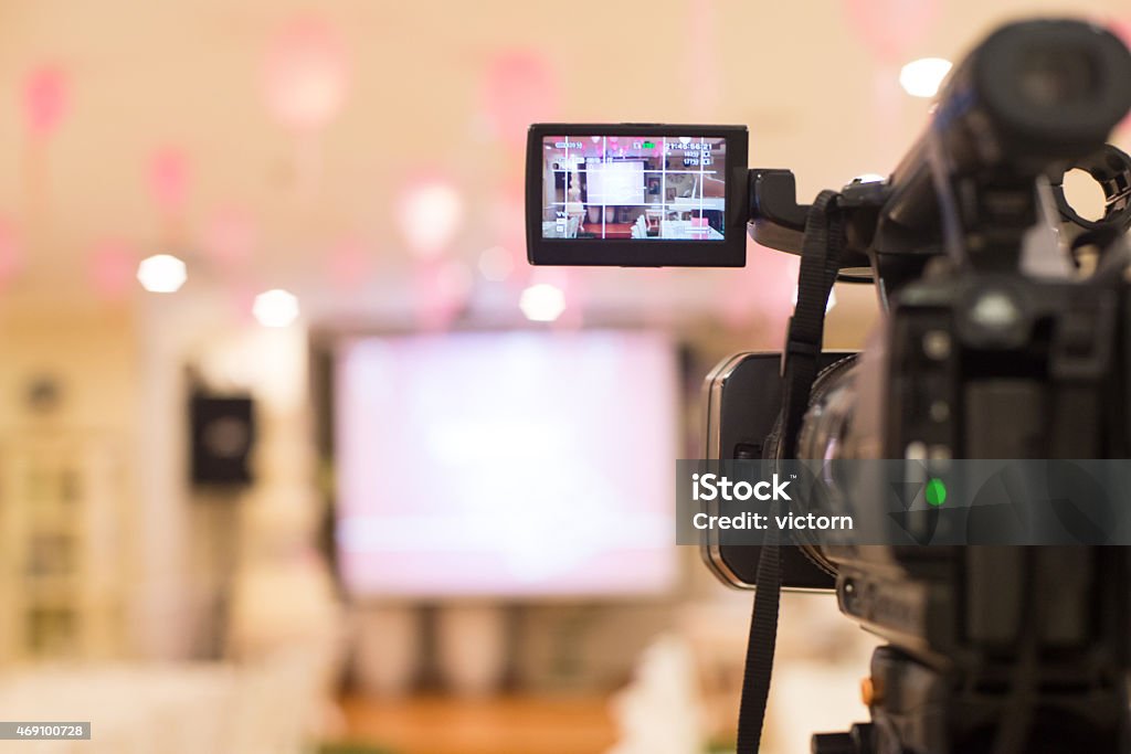 Video camera set up to film a presentation or event video cameravideo camera Sound Recording Equipment Stock Photo