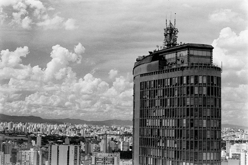 Aerial view of São Paulo. Edifício Itália can be seen on foreground. Scanned from a Kodak Tri-X 35mm film.