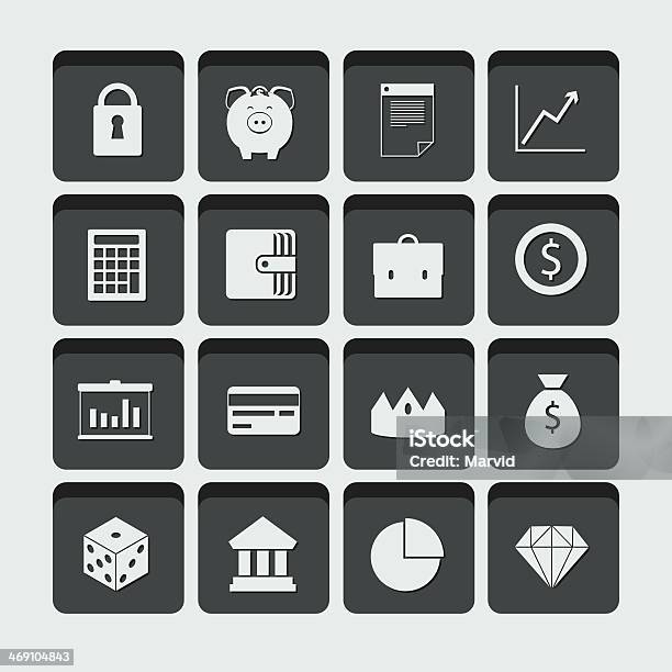 Vector Money And Finance Icons Stock Illustration - Download Image Now - Analyzing, Bag, Bank - Financial Building