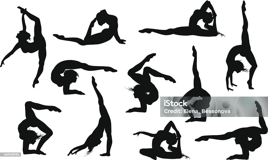 Yoga asana's silhouettes Set of 11 yoga asana's silhouettes Gymnastics stock vector