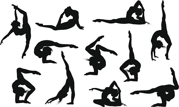 Yoga asana's silhouettes Set of 11 yoga asana's silhouettes gymnastics stock illustrations