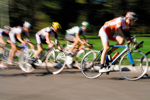 Professional cyclists on the race - blurred motion.    