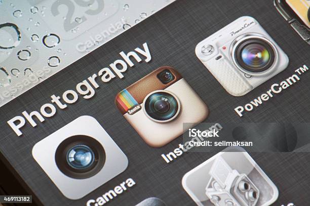 Close Up Photo Of Various Photography Apps On Iphone Screen Stock Photo - Download Image Now