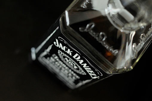 Istanbul, Turkey - February 8, 2014: 1 liter bottle of Jack Daniel's whiskey, Old No.7 brand, product of U.S.A.