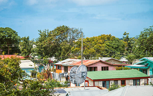 View over wooden homes of Caribbean.