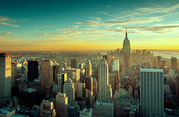 istock Sunset over new york city 469122256
