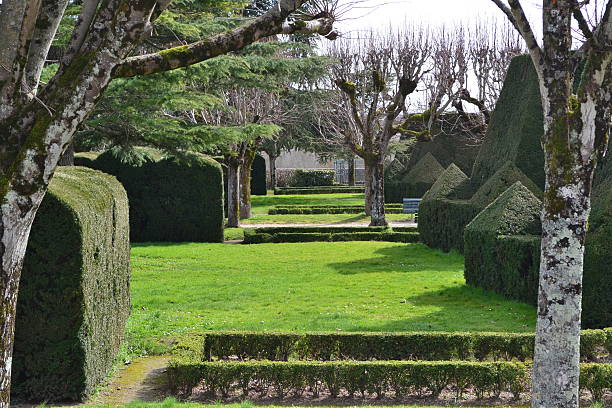 Formal Public French garden in PONS, SW France stock photo