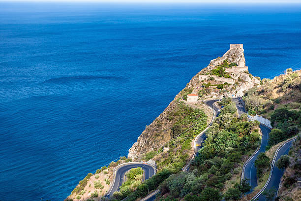 Scenic serpentine road to Forza d'Agro, Sicily, Italy