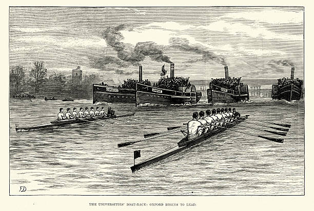 종합대학교 배죠 리우로 옥스퍼드 vs 캠브리지 1882 - team sport rowboat sports team nautical vessel stock illustrations