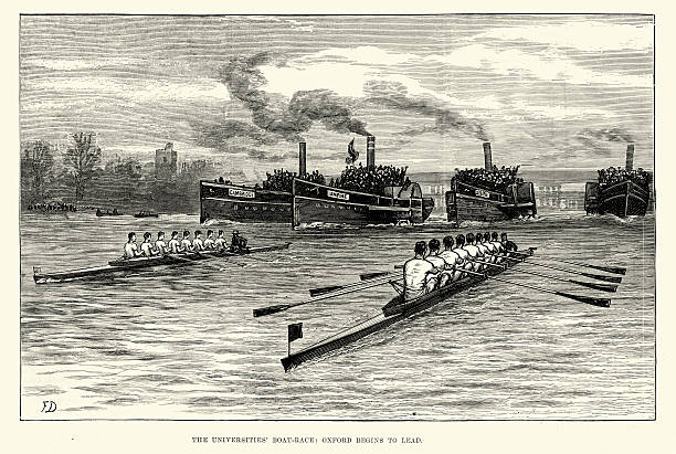 ilustrações de stock, clip art, desenhos animados e ícones de universidade corrida de barcos oxford cambridge 1882 vs - rowboat sport rowing team sports race