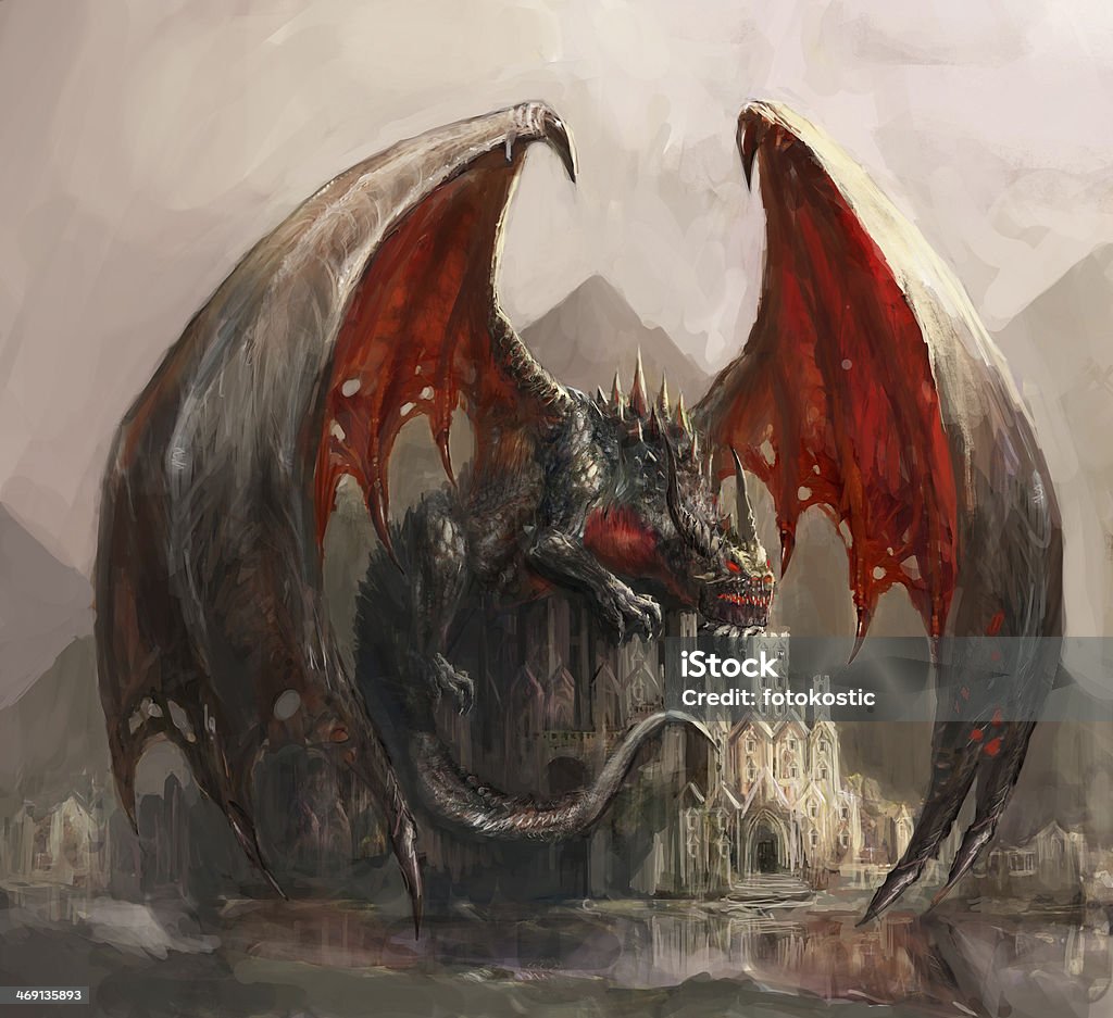 Dragon castle lazy dragon sleeping on casatel Dragon stock illustration