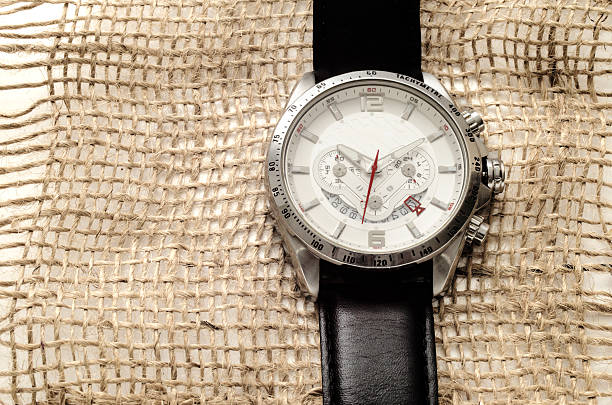 istock Silver watch with black leather belt 469135926