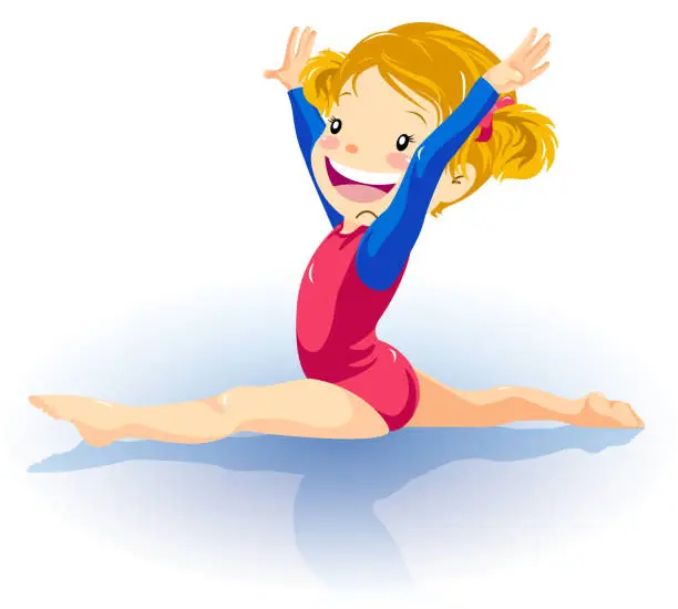 Vector illustration of Little girl gymnastics doing split