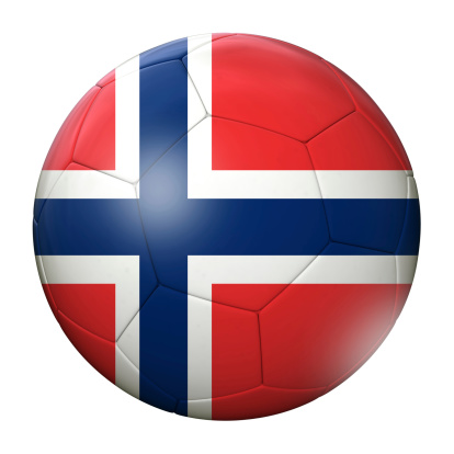3D rendering of the flag of Norway with a soccer ball