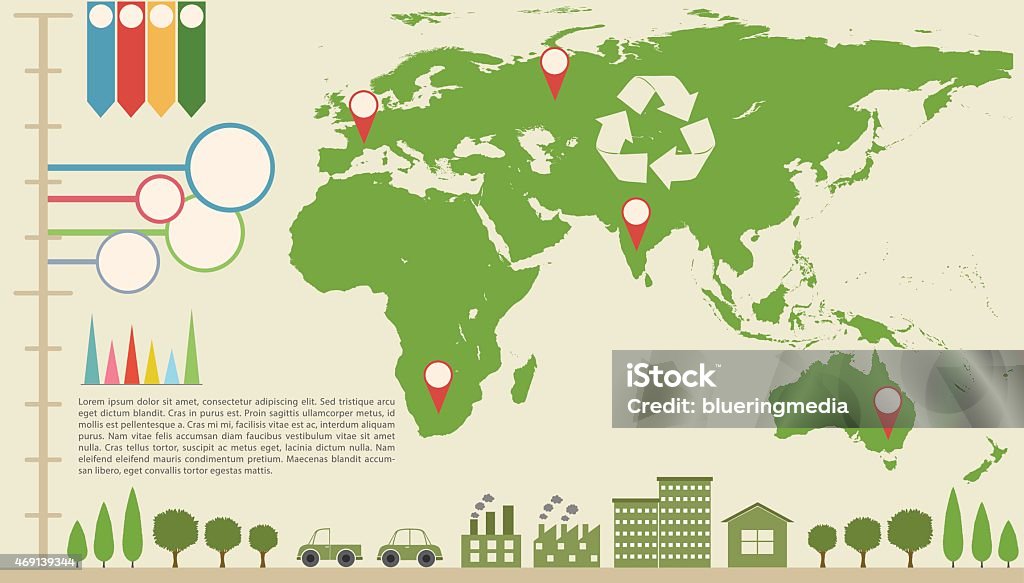 An infographics with a map An infographics with a map showing the different locations 2015 stock vector