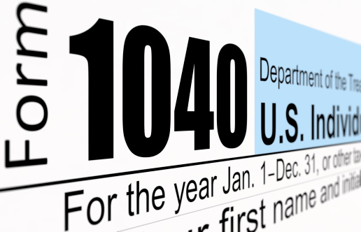 A close-up of the IRS 1040 tax form