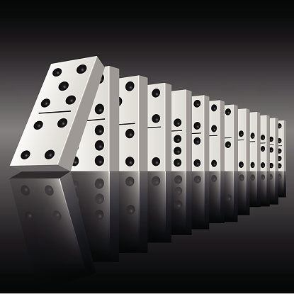 Black dominoes in a row ready to begin to falling. Vector illustration