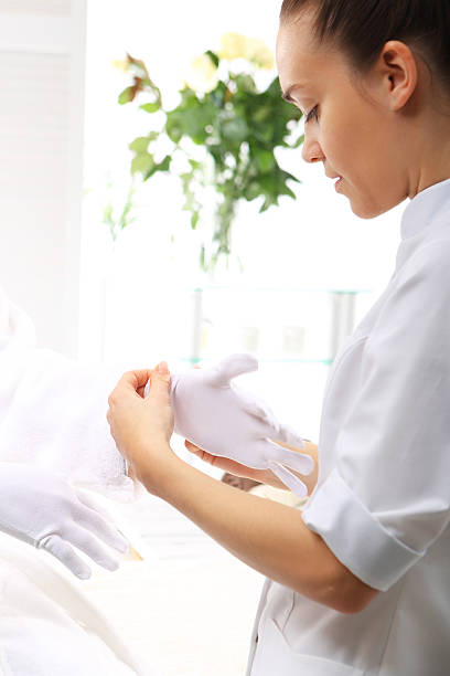 istock Paraffin hand treatment, beauty institute 469142704