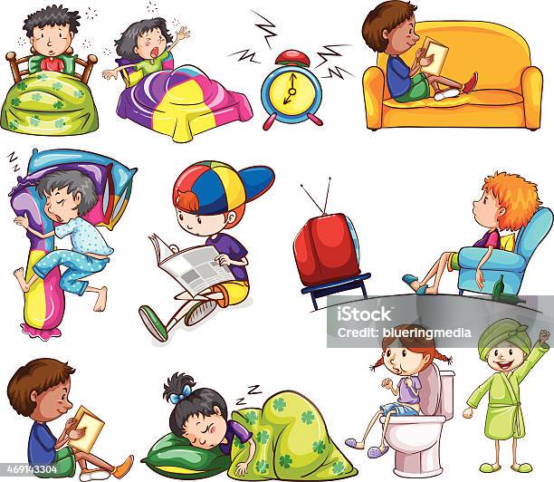 Daily Activities Of Kids Stock Illustration - Download Image Now - 2015, Activity, Adult