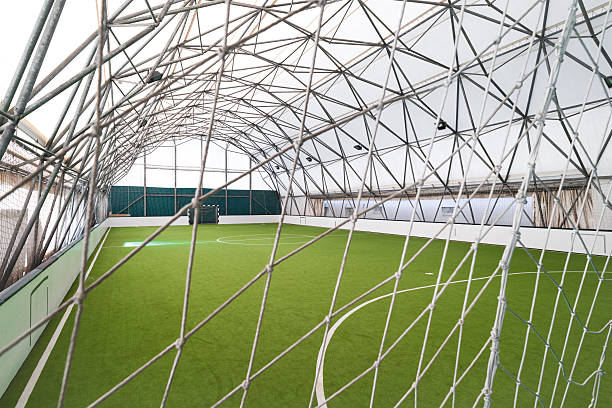 istock Indoor soccer game with focus on the net 469144166