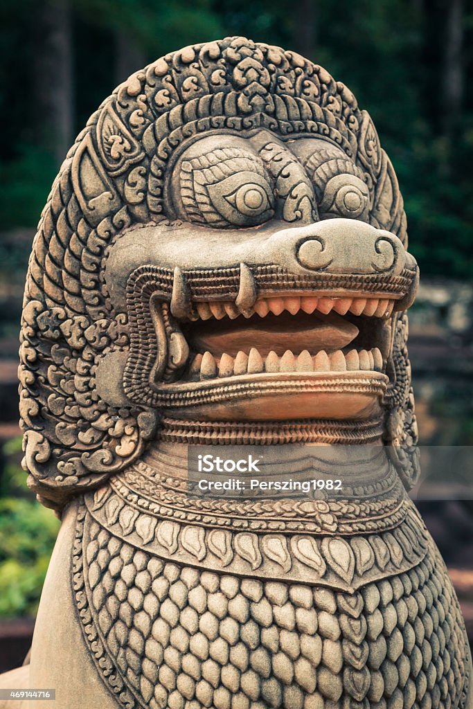 Lion statue on Terrace of the elephants, Angkor Thom, Siemreap 2015 Stock Photo
