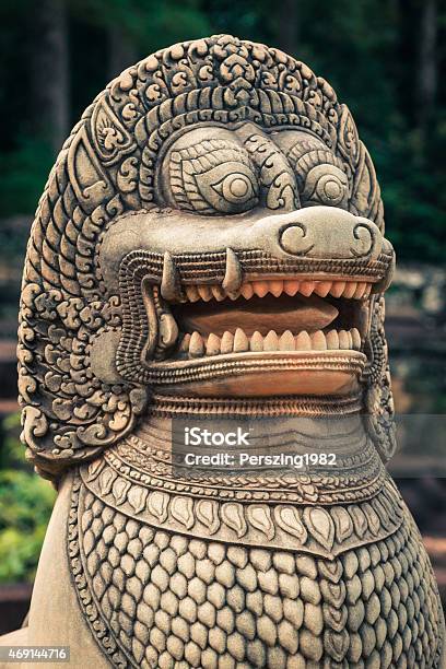 Lion Statue On Terrace Of The Elephants Angkor Thom Siemreap Stock Photo - Download Image Now