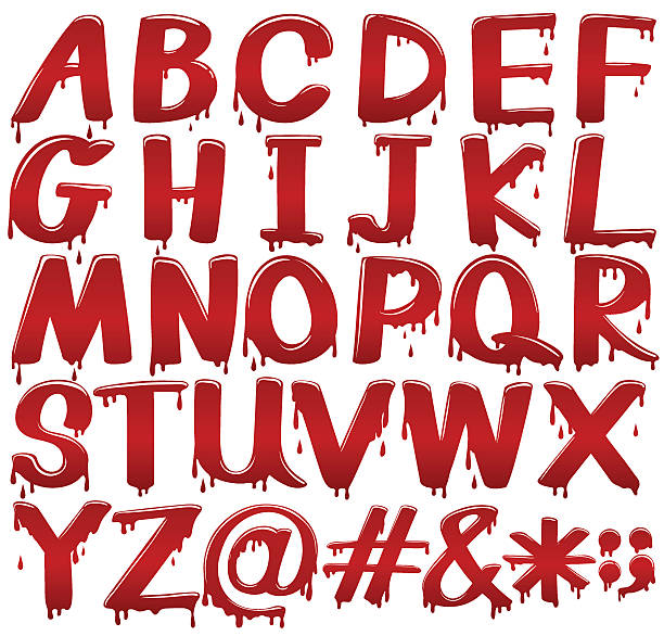 illustrazioni stock, clip art, cartoni animati e icone di tendenza di lettere dell'alfabeto di bloody fontstyle - letter k blood alphabet drop