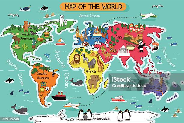 Map Of The World Stock Illustration - Download Image Now - World Map, Cartoon, Map