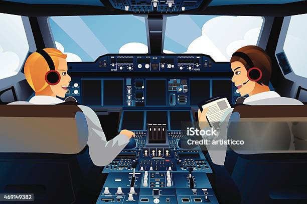 Pilot And Copilot Inside The Cockpit Stock Illustration - Download Image Now - Cockpit, Pilot, Piloting