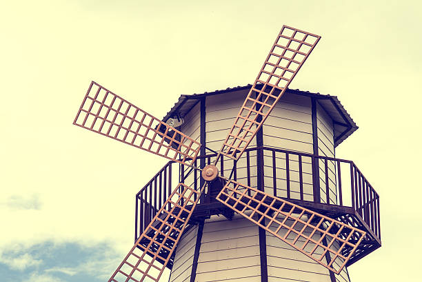 Detail of a Vintage turbine in the countryside  (vintage color toned image)