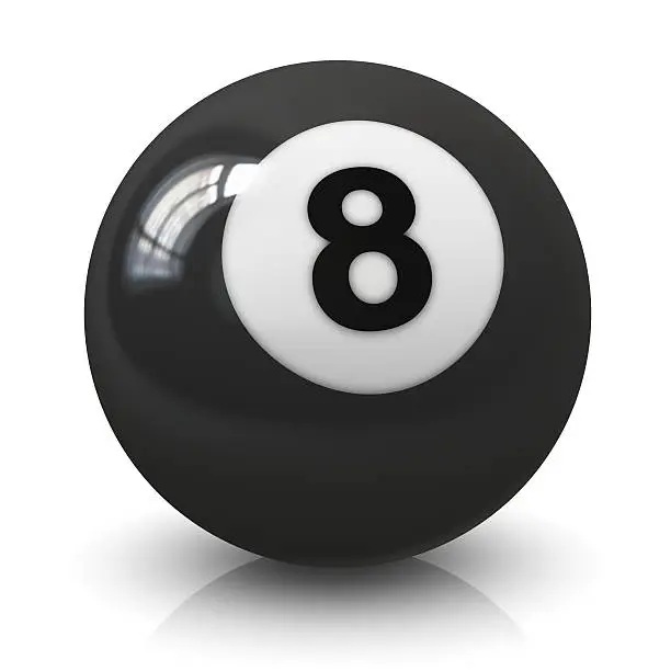 Eight 8 billiard game ball isolated on white background with reflection effect. See also: