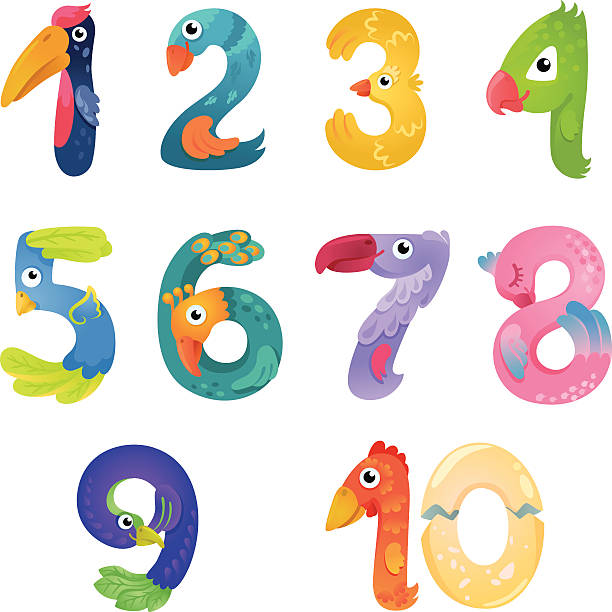 Numbers like birds in fairy style There are numbers from one to ten in fairy style like different birds. Bright and colorful gradient illustration sleeping parrot stock illustrations