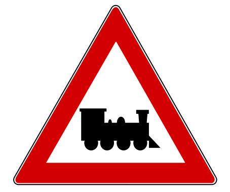 german traffic Sign Warning railway crossing isolated over a white background