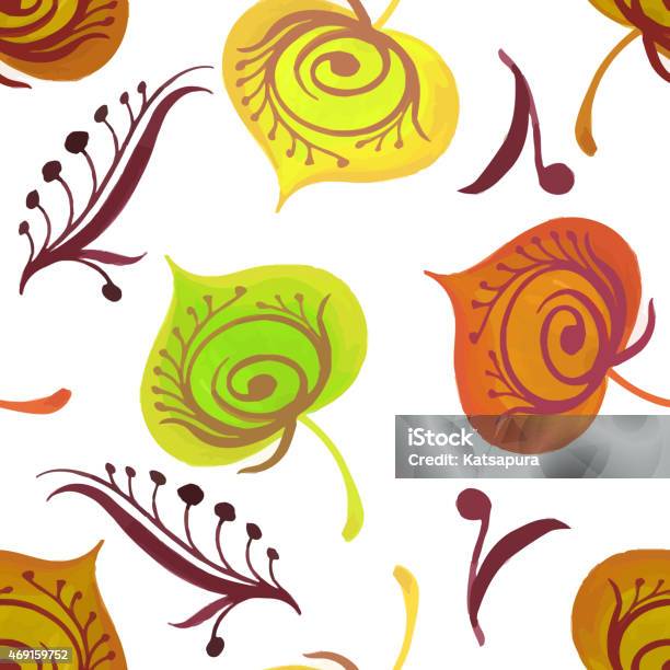 Seamless Texture With Autumn Leaves And Flowers Vector Illustra Stock Illustration - Download Image Now