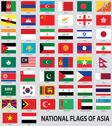 Vector Illustration : National flags of the Asia