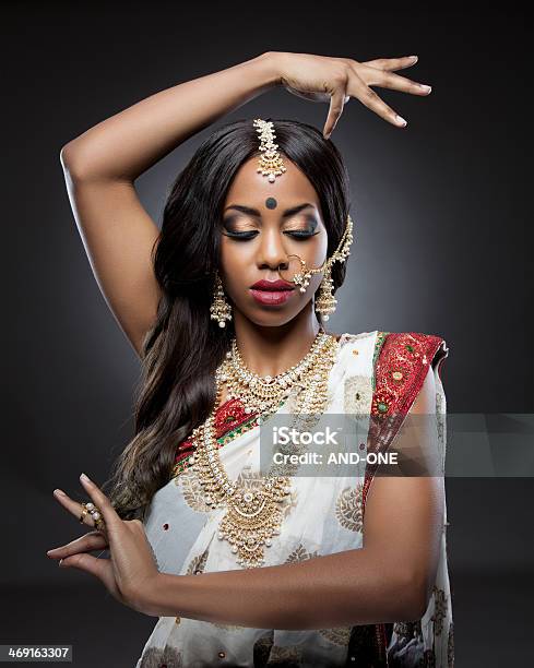 Indian Woman In Traditional Clothing With Bridal Makeup And Jewelry Stock Photo - Download Image Now