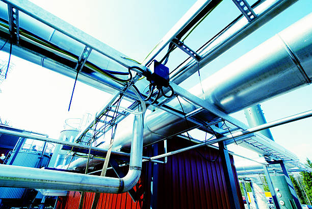 istock Industrial zone, Steel pipelines, valves and cables 469163976