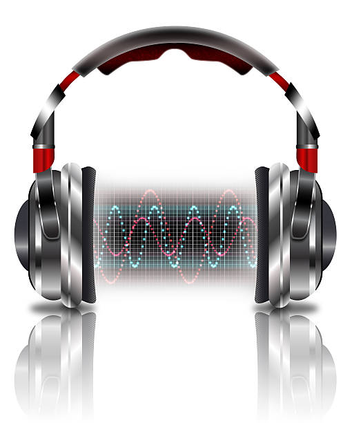 istock Realistic headphones with music waves 469165641