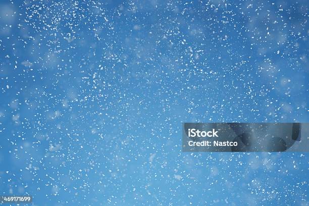 Blue Winter Background With Tint White Snow Flakes Stock Photo - Download Image Now - Snow, Sky, Snowing