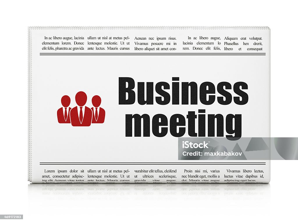 Newspaper with Meeting and Business People Business concept: newspaper headline Business Meeting and Business People icon on White background, 3d render Achievement Stock Photo