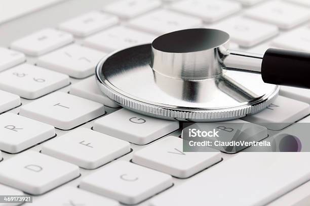 Stethoscope On Keyboard Stock Photo - Download Image Now - Antivirus Software, Care, Close-up