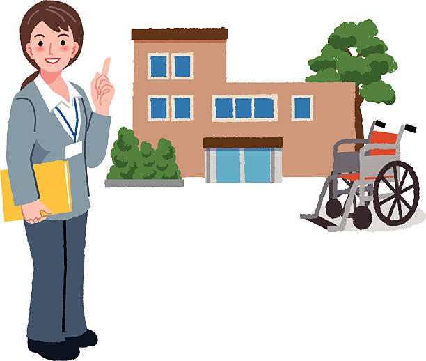 Geriatric care manager and retirement home vector art illustration