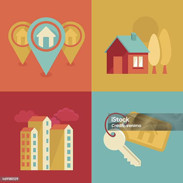 Real Estate Icons In Flat Style Stock Illustration - Download Image Now - Architecture, Built Structure, Business