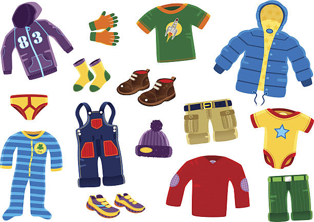 illustrations, cliparts, dessins animés et icônes de jeunes garçons vêtements - baby clothing